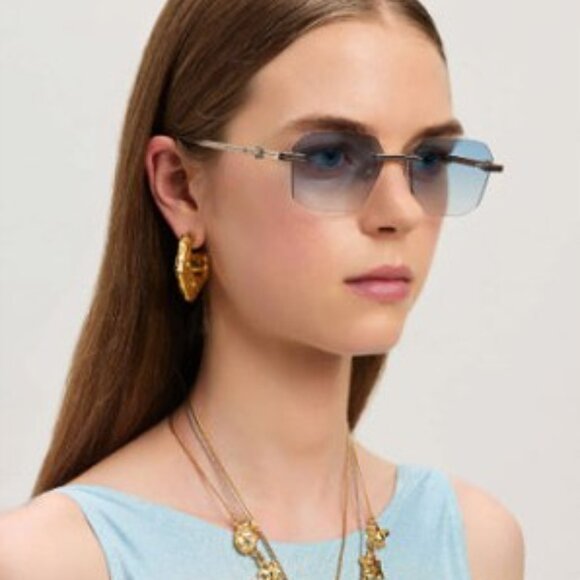 Palm Angels PERI10G QUARTZ 7607 Geometric Sunglasses - Gold/Dark Grey - Picture 8 of 11